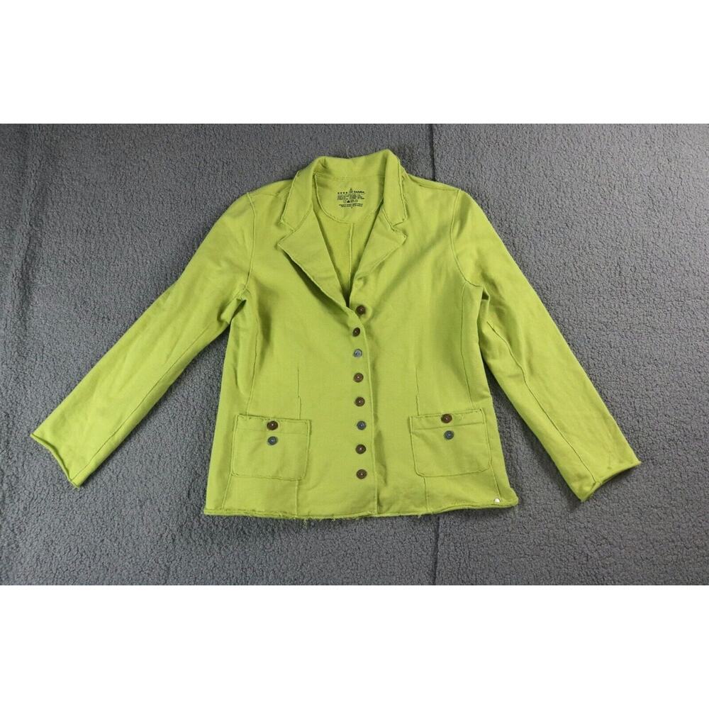 New Neon Buddha Jacket Womens Small Cotton Neon Green 2 Pockets Funky Buttons
